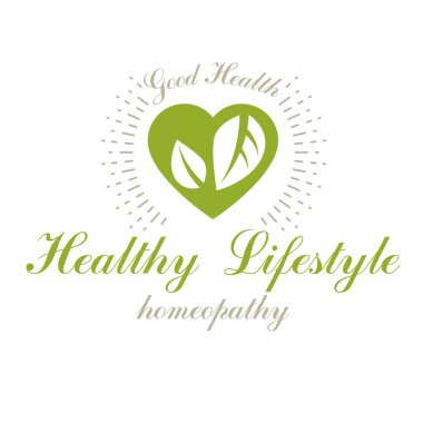 Yeşil yapraklardan oluşmuş vektör kalp şekli. Tıbbi tedavi organizasyonlarında kullanılmak üzere sağlık kavramsal logosuna geri dönüş.