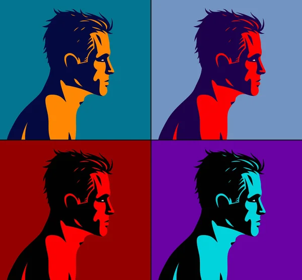 Guapo Hombre Perfil Conjunto Diferentes Colores Vector Arte — Vector de stock