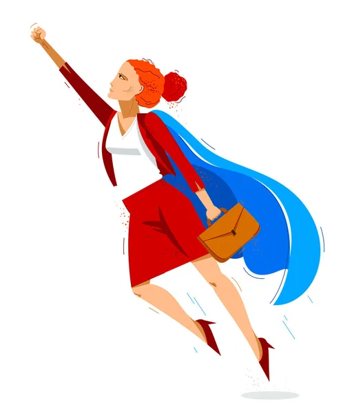 Mujer Negocios Superhéroe Volando Poderosa Ilustración Vectorial Valiente Poderosa Mujer — Archivo Imágenes Vectoriales