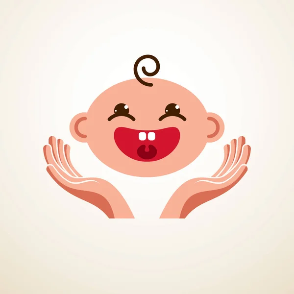 Bonito Bebê Desenho Animado Vetor Plana Ícone Adorável Feliz Sorridente — Vetor de Stock