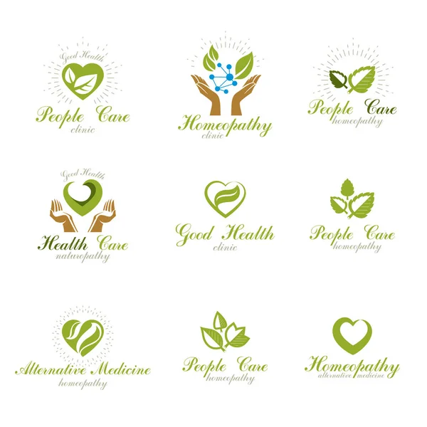 Homeopatía Colección Símbolos Creativos Phytotherapy Emblemas Vectoriales Conceptuales Creados Utilizando — Archivo Imágenes Vectoriales