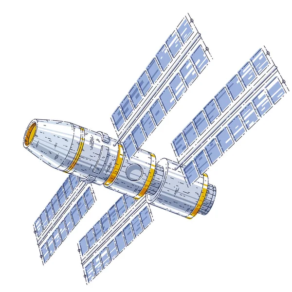 Космічна Станція Випускає Плавання Невагомості Відкритому Космосі Космічному Штучному Супутнику — стоковий вектор