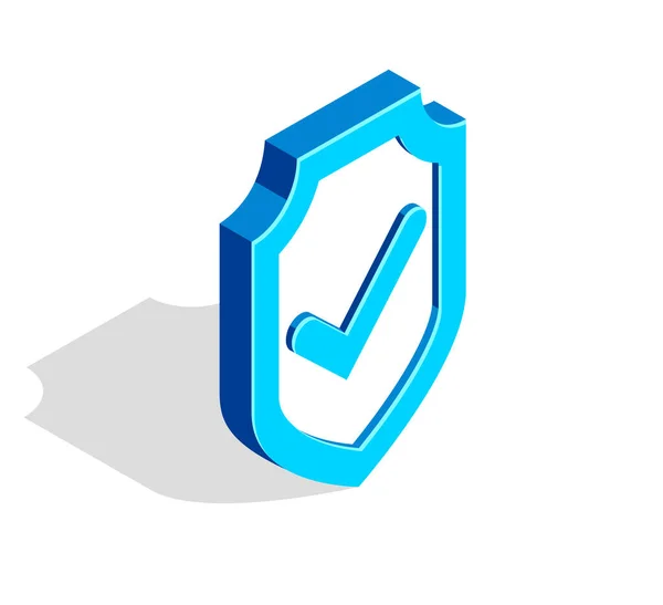 Blue Shield Check Mark Tick Vector Isometric Vector Illustration Isolated — 스톡 벡터