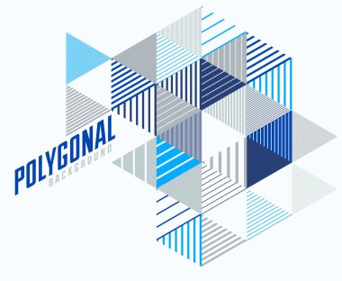 Çizgi tasarımı 3D küpler ve üçgenler soyut arkaplan, çokgen düşük izometrik retro biçim şablonu. Çizgili grafik ögesi izole edildi. Poster ya da afiş, kapak ya da reklam için şablon.