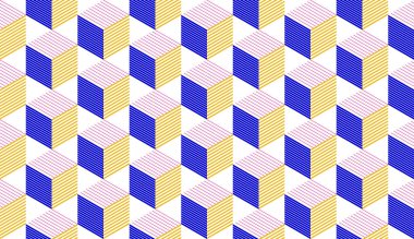 3D küpsüz şablon vektör arkaplanı, çizgili boyut blokları, mimari ve inşaat, geometrik tasarım.