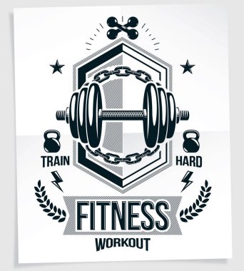 Ağır yük kaldırma şampiyonluğu reklam afişi disk ağırlığı halteri, kettle-bell spor ekipmanı ve kraliyet tacıyla yapılmış. Sıkı harf çalış.