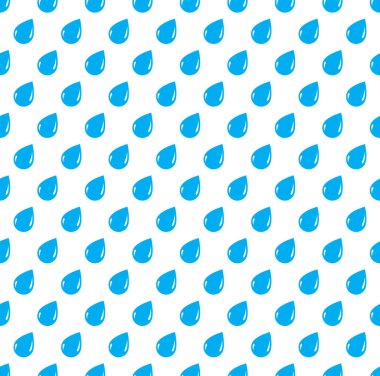 Yağmur damlaları pürüzsüz bir şekilde düşüyor, mavi vektör tekrar ediyor sonsuz arka plan. Damlayan trend illüstrasyonu.