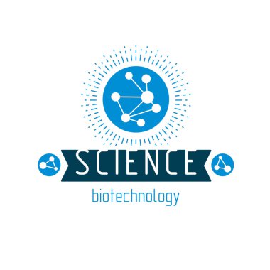 Kablo bağlantısını kullanarak molekülün vektör modeli oluşturuldu. Reklamlarda ve ticari yaratıcı amblem olarak kullanılmak üzere moleküler biyoteknoloji kavramsal logoti. 