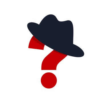Incognito vector concept question mark with hat like a spy, criminal hiding his person, against law illegal man, unidentified person. clipart