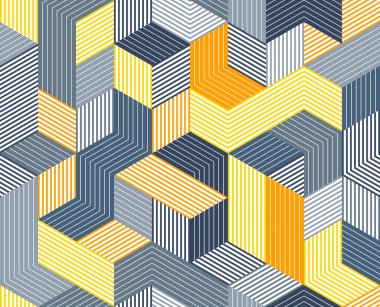 3D küpsüz şablon vektör arkaplanı, çizgili boyut blokları, mimari ve inşaat, geometrik tasarım.