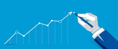 İş adamı el çizimi grafiği gelir vektörü illüstrasyonunun büyümesi, iş başarısı konsepti.