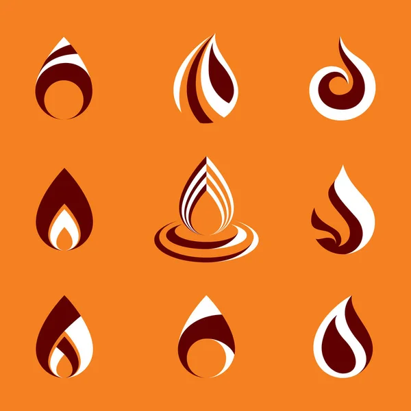 Kolekcja Gorących Pomarańczowych Ilustracji Wektora Ognia Elementów Natury — Wektor stockowy