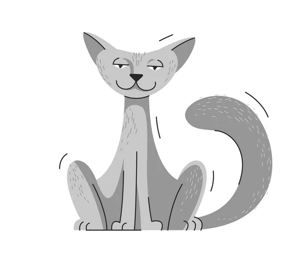 Roztomilé Kočka Sedí Hledá Vektorové Ilustrace Domácí Mazlíček Kreslené — Stockový vektor