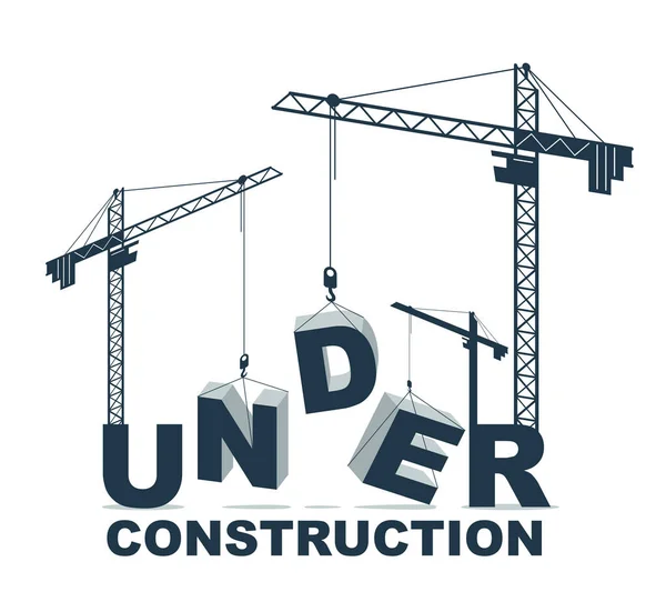 Construction Cranes Builds Word Vector Concept Design Conceptual Illustration Lettering — Stock Vector