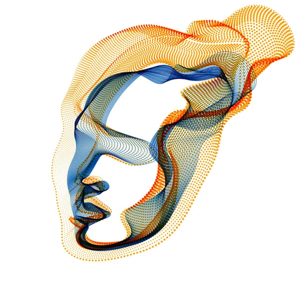 Abstraktes Künstlerisches Porträt Des Menschlichen Kopfes Aus Gepunkteten Teilchen Vektorillustration — Stockvektor