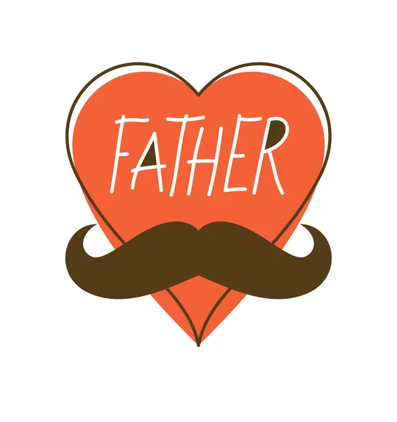 Corazón Con Bigotes Padre Símbolo Divertido Icono Vectorial Padre Día — Vector de stock