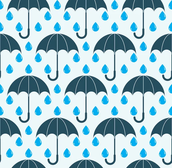 Falling Rain Drops Umbrellas Water Vector Seamless Pattern Weather Nature — Stock Vector