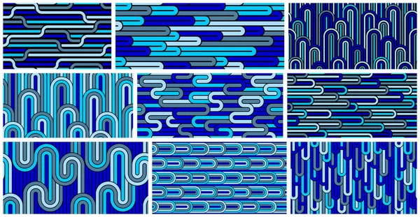 Безшовні Векторні Візерунки Вигнутими Лініями Набір Геометричних Абстрактних Фонів Смугаста — стоковий вектор