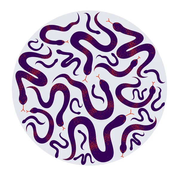 Φίδια Στρογγυλή Σύνθεση Ένα Διάνυσμα Κύκλο Εικονογράφηση Σχεδιασμό Τρόμου Φίδι — Διανυσματικό Αρχείο