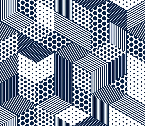 Cubes Sans Couture Pointillés Doublés Fond Vectoriel Boîtes Points Lignes — Image vectorielle