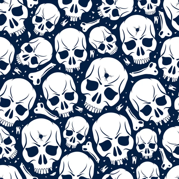 Skulls Seamless Pattern Vector Background Crazy Sculls Hard Rock Rock — Stock Vector