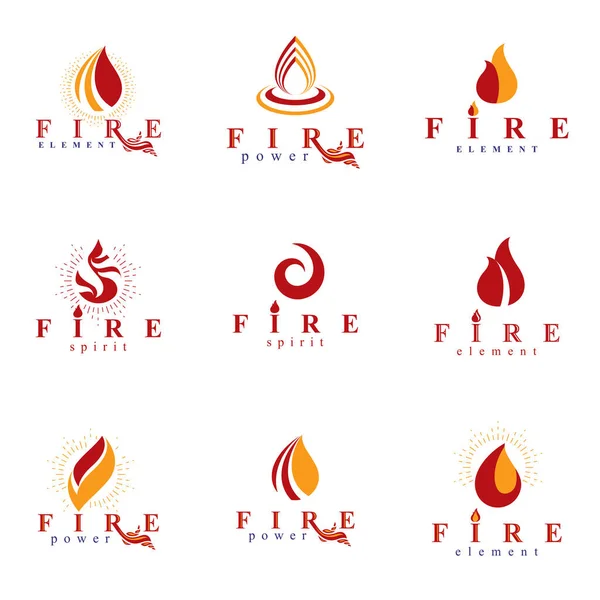 Sıcak Turuncu Ateş Vektör Logoti Koleksiyonu Doğa Elementi Grafik Tasarımında — Stok Vektör