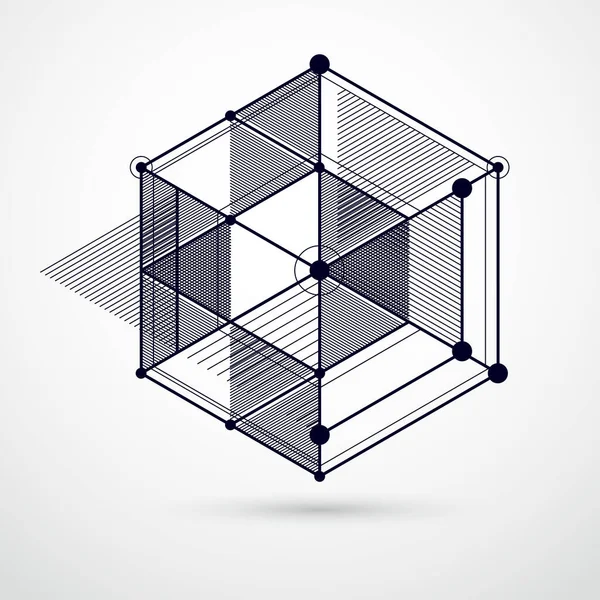 抽象幾何学3Dキューブパターンと黒と白の背景のベクトル 立方体 六角形 正方形 長方形 異なる抽象的な要素のレイアウト — ストックベクタ