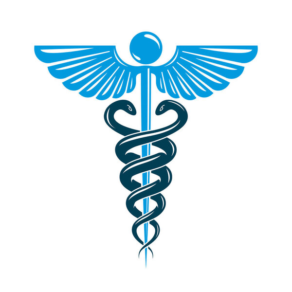 Caduceus symbol made using bird wings and poisonous snakes, healthcare conceptual vector illustration.