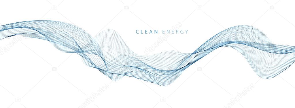 Wave of flowing particles modern relaxing illustration. Round dots vector abstract background. Beautiful wave shaped array of blended points.