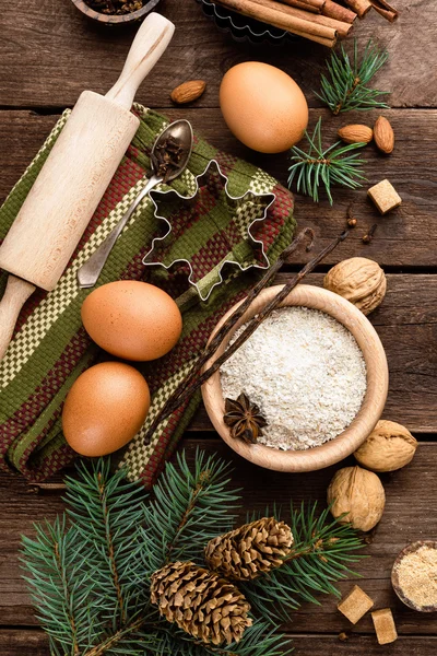 Kulinarischer Hintergrund für Weihnachtsbacken — Stockfoto