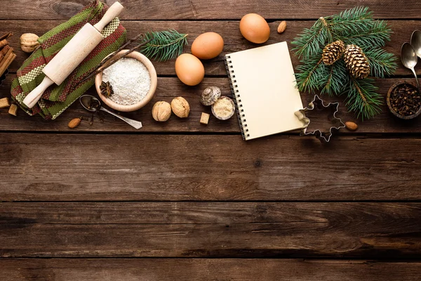 Kulinarischer Hintergrund für Weihnachtsbacken — Stockfoto