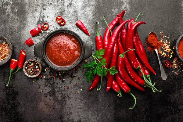 Molho picante de pimenta, ketchup — Fotografia de Stock