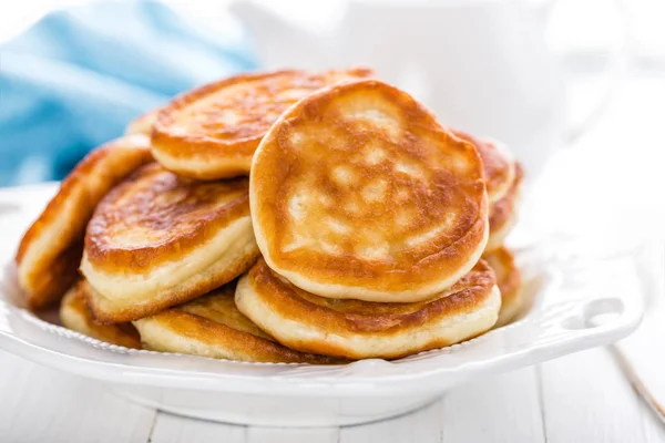 Lush homemade pancakes on plate — Stock Photo, Image