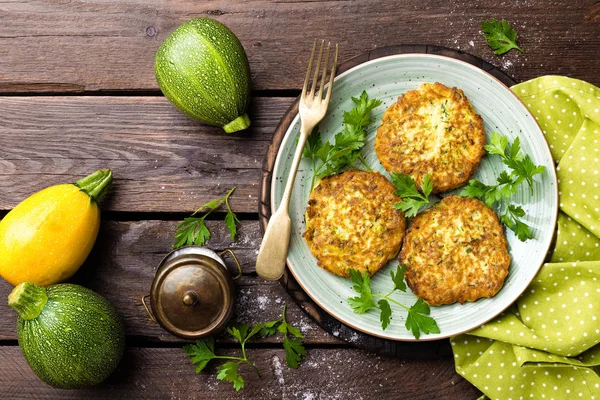 Vegetable zucchini pancakes on plate — Stock Photo, Image