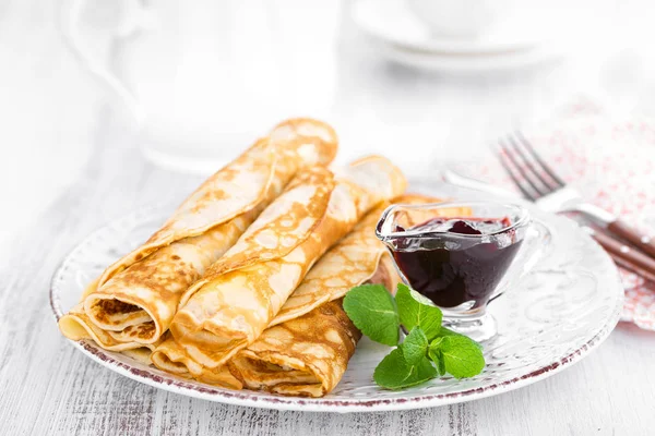 Panqueques Con Mermelada Plato — Foto de Stock