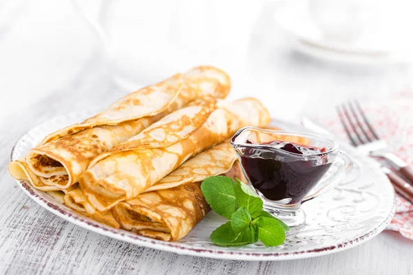 Panqueques Con Mermelada Plato — Foto de Stock