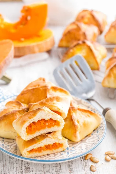 Delicious Homemade Baking Patties Fresh Pumpkin White Background Closeup — Stock Photo, Image