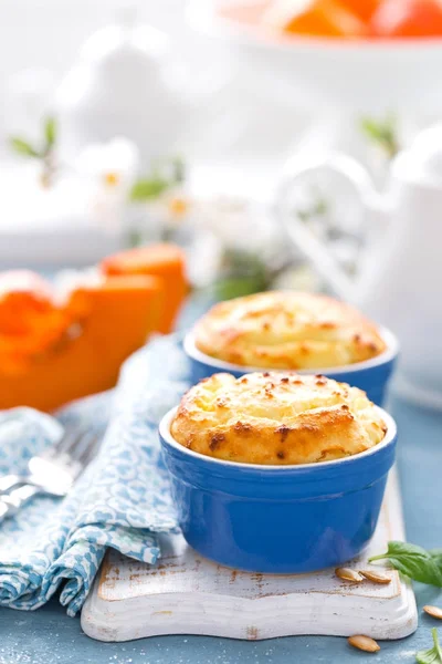 Delicious Mini Casserole Cottage Cheese Pumpkin Breakfast White Background Closeup — Stock Photo, Image