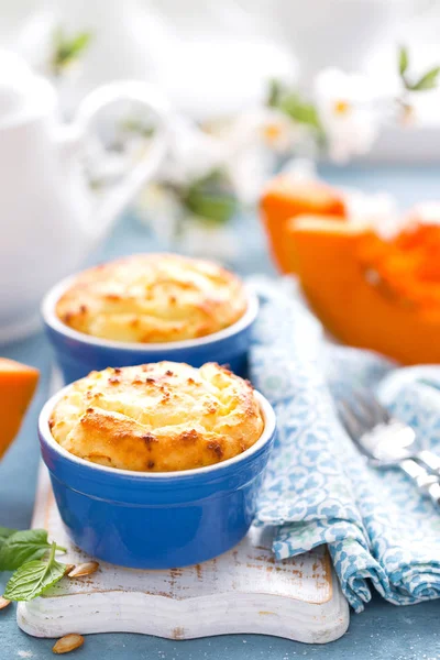Delicious Mini Casserole Cottage Cheese Pumpkin Breakfast White Background Closeup — Stock Photo, Image