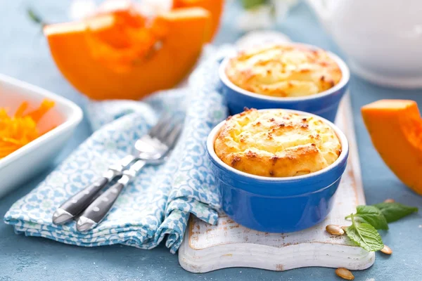 Delicious Mini Casserole Cottage Cheese Pumpkin Breakfast White Background Closeup — Stock Photo, Image