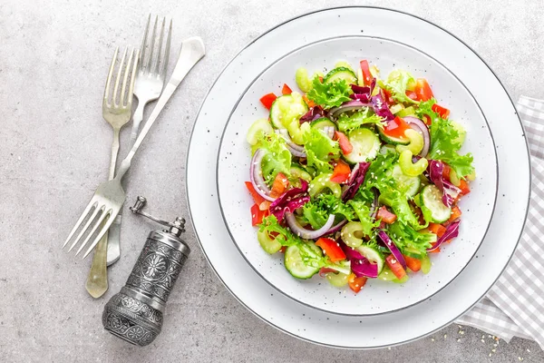 Salat Aus Frischen Gurken Sellerie Paprika Frittiertem Salat Roten Zwiebeln — Stockfoto