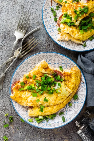 Omlett Vagy Friss Zöld Hagyma Omlett Rántotta — Stock Fotó