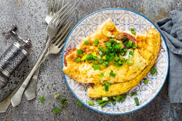 Omelete Omelete Com Cebola Verde Fresca Ovos Mexidos — Fotografia de Stock