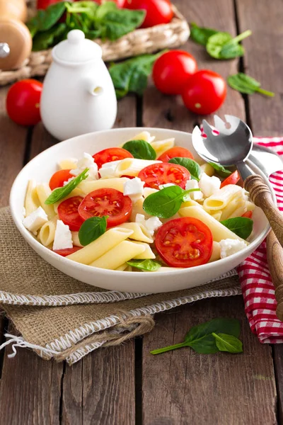 Pasta Salad Fresh Red Cherry Tomato Feta Cheese Italian Cuisine — Stock Photo, Image