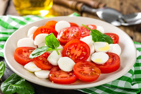 Salade Tomates Fromage Mozzarella Huile Olive — Photo