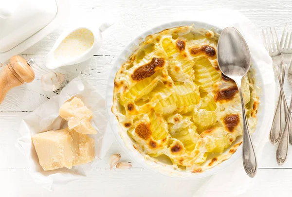 Baked Potato Gratin Garlic Cream Parmesan Cheese — Stock Photo, Image