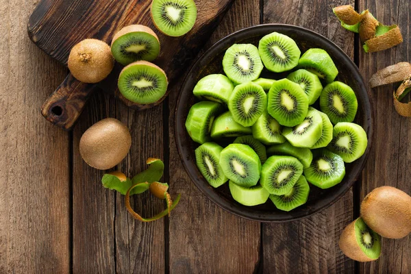 Kiwi Fruta Mesa Rústica Madeira Ingrediente Para Smoothie Desintoxicação — Fotografia de Stock