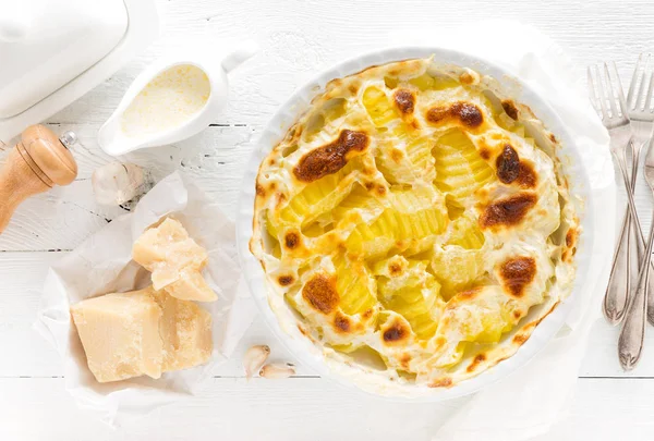 Baked Potato Gratin Garlic Cream Parmesan Cheese — Stock Photo, Image