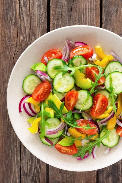 Gezonde Vegetarische Schotel Plantaardige Salade Met Verse Tomaat Komkommer Paprika — Stockfoto