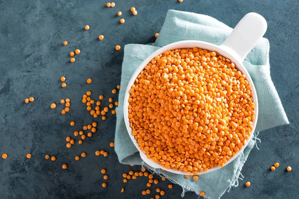 Raw Lentil Bowl Table Fresh Lentils Vegetarian Food Top View — Stock Photo, Image